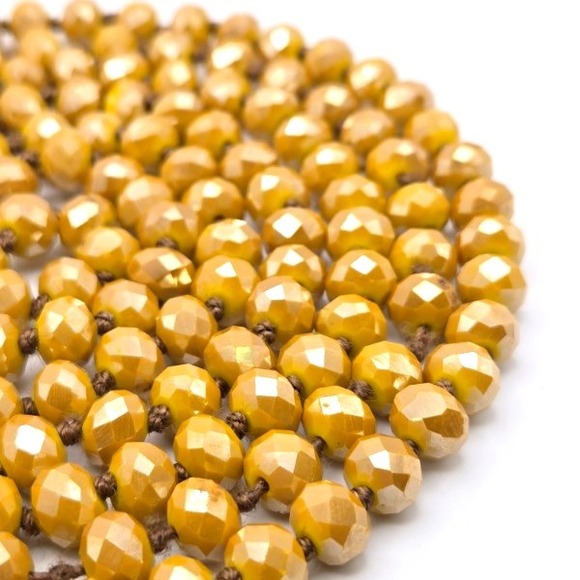 Extra‎ Long Golden Yellow Hand-Knotted Faceted Glass Rondelle Necklace 64" - Picture 3 of 4